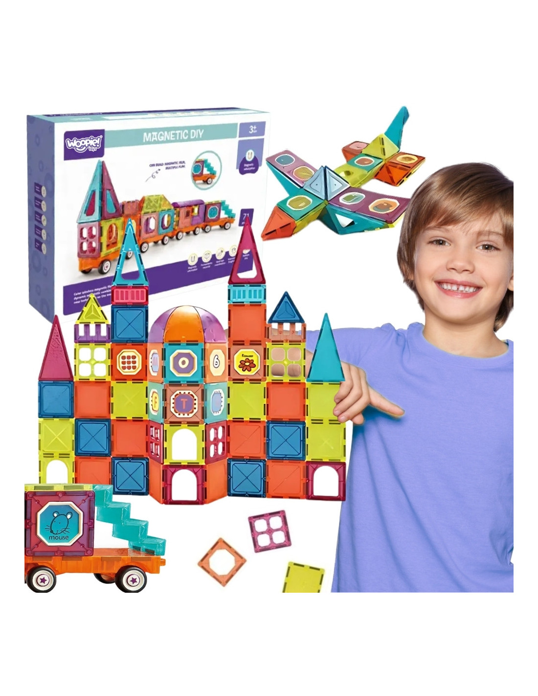 WOOPIE 56010 Klocki magnetyczne 3D Pociąg 71 el.