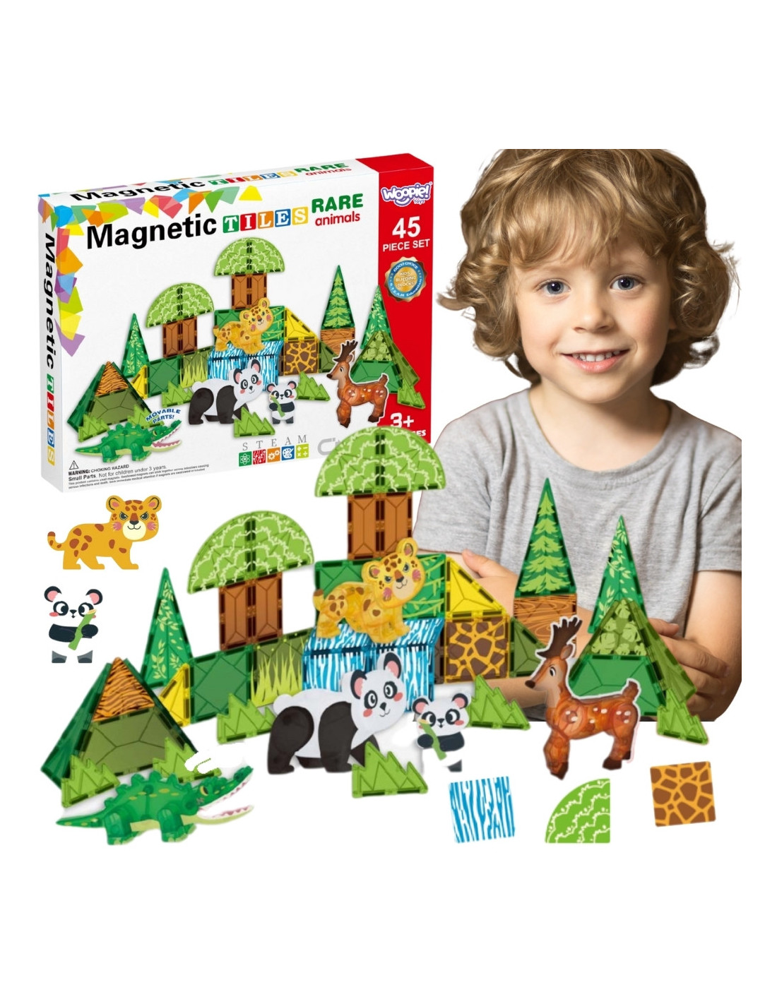 WOOPIE 55877 Klocki magnetyczne 3D Zwierzęta 45 el.