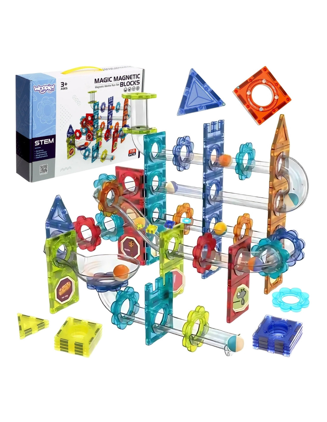 WOOPIE 55945 Klocki magnetyczne Tor kulkowy 113 el.