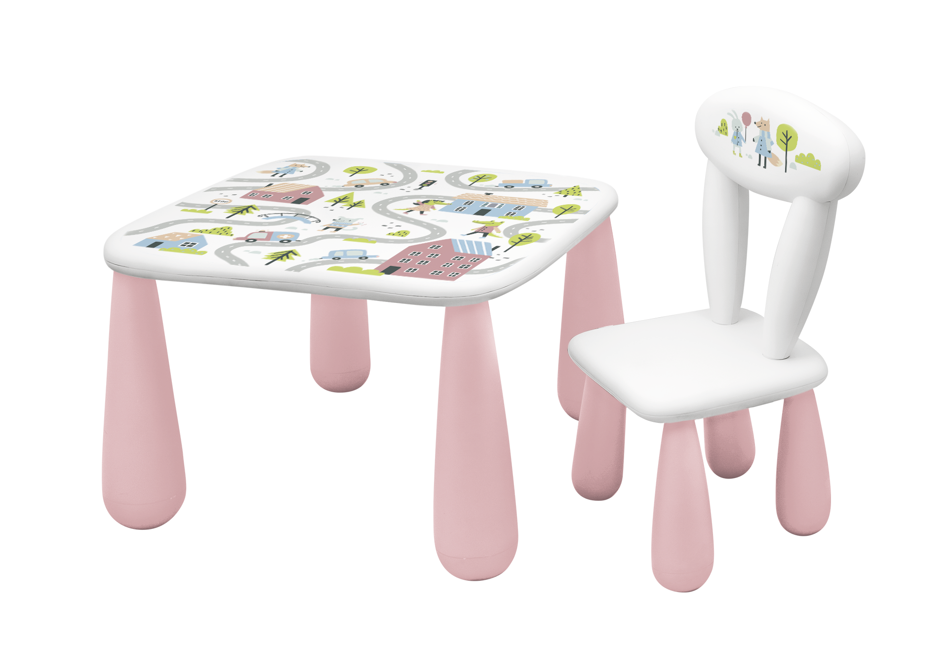 MALTEX SET LUNA TOWN Stolik dla dzieci + krzesełko biały/różowy