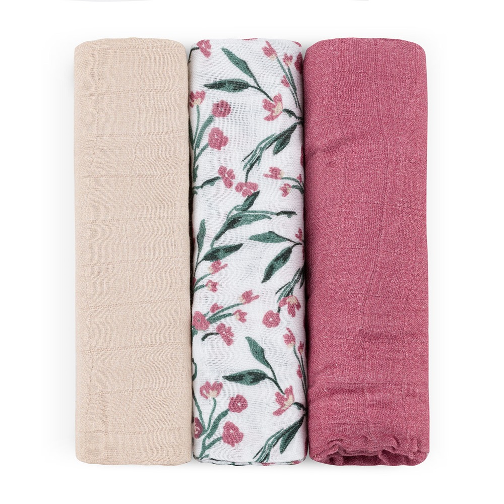 PETITE&MARS 415364 Zestaw pieluszek z muślinu bambusowego 3 szt 68x68 cm Pink Meadow