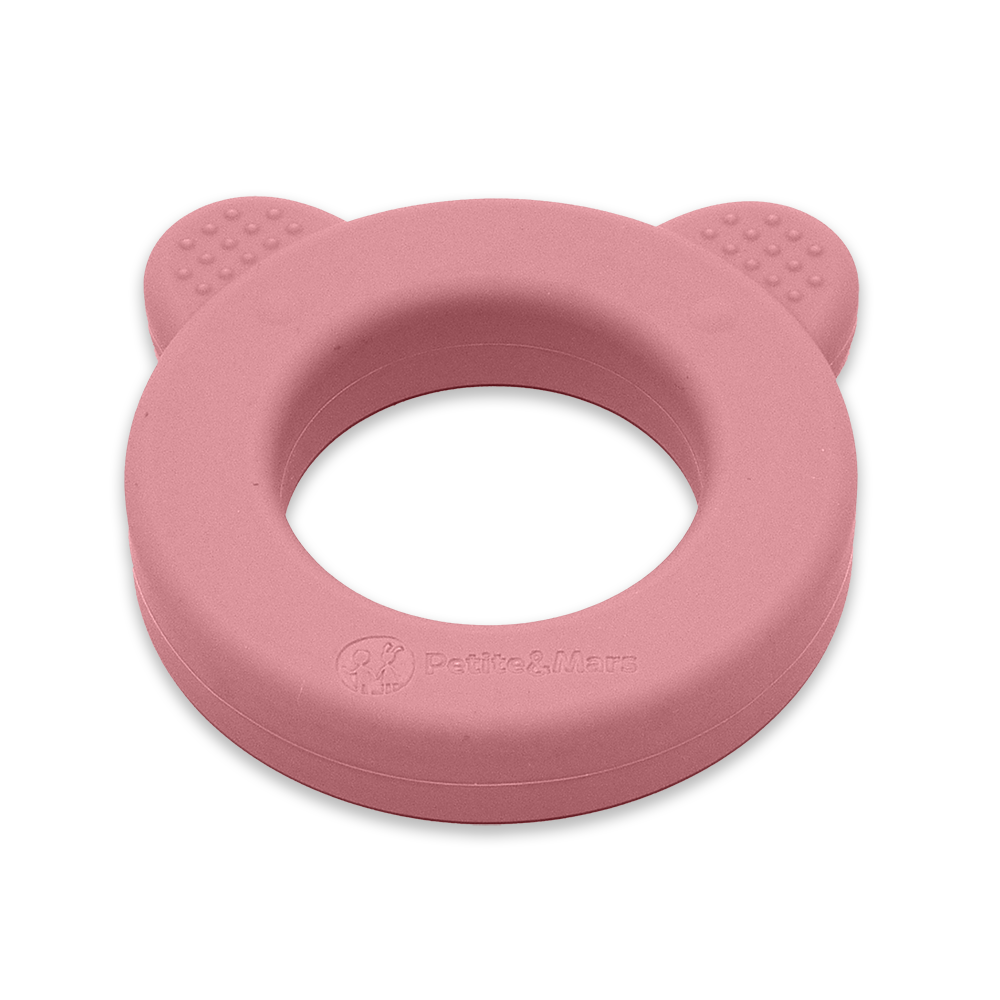 PETITE&MARS 713820 Silikonowy gryzak z grzechotką Bear Dusty Rose 0+