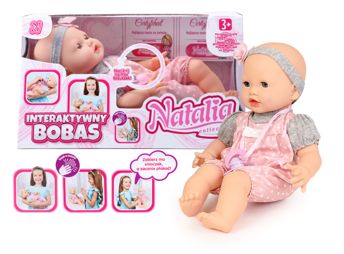 ARTYK 187711 Lalka NATALIA Bobas mimiczny ze smoczkiem 41 cm