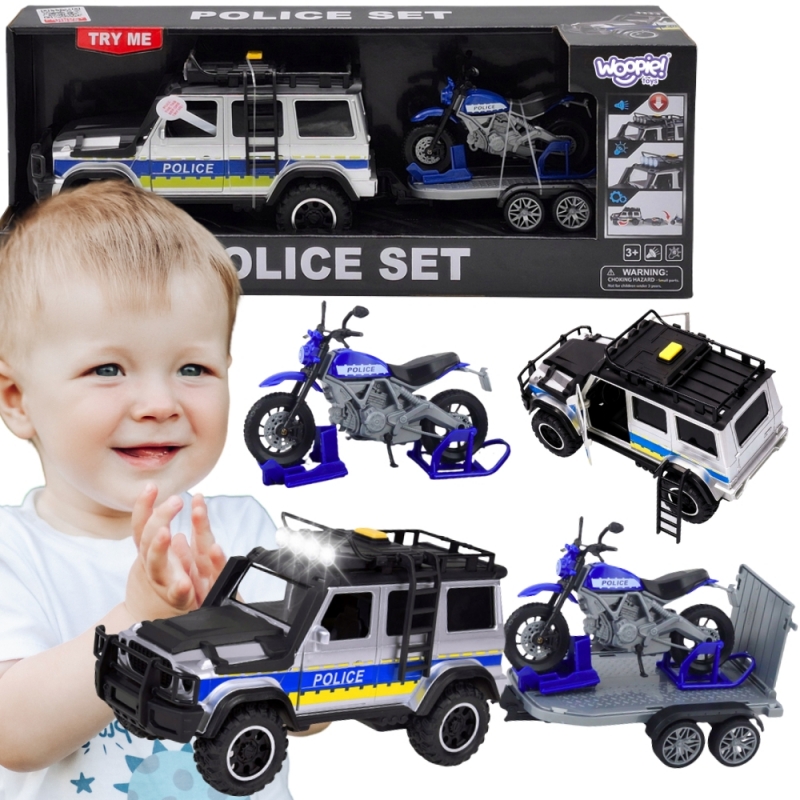 WOOPIE 57253 Samochód Policyjny przyczepa motocykl