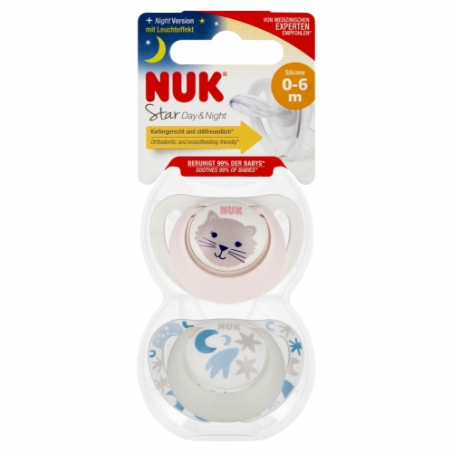 NUK 175286 Smoczek uspokajający 2 el. 0-6m D&N CAT różowy/biały