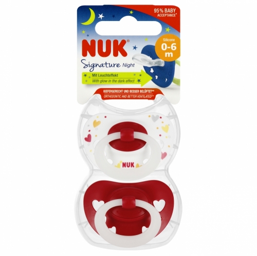 NUK 175270 Smoczek uspokajający 2 el. 0-6m signature NIGHT czerwony