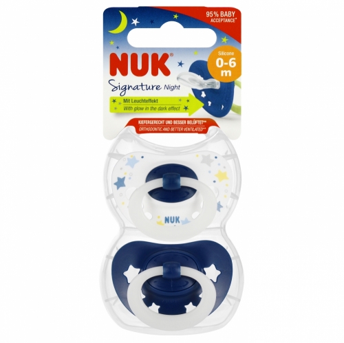 NUK 175270 Smoczek uspokajający 2 el. 0-6m signature NIGHT niebieski