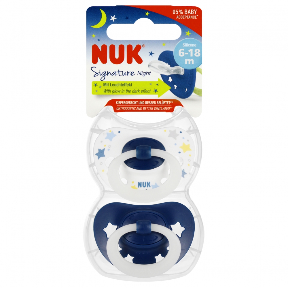 NUK 176276 Smoczek uspokajający 2 el. 6-18m SIGNATURE niebieski/biały